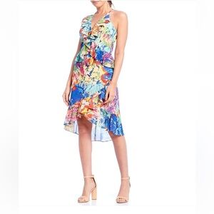 Belle Badgley Mischka Faith V-Neck Floral Ruffle Dress, size 6